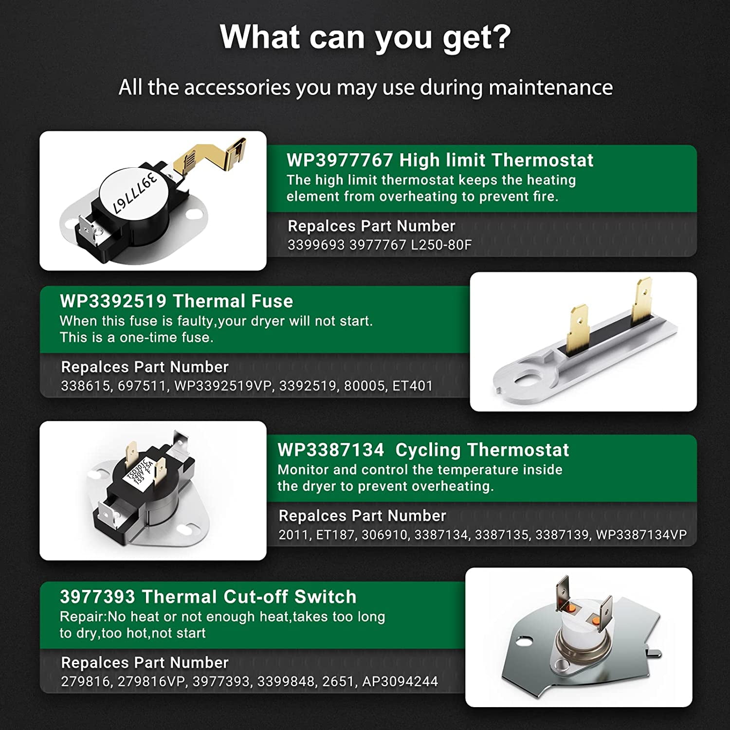Upgraded 279838 Dryer Heating Element Kit for Whirlpool, Kenmore, Maytag Models, Includes Thermostat & Thermal Fuse