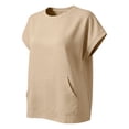 thumbnail image 3 of GZWYHT Linen Tops for Women Short Sleeve Kangaroo Pocket T-Shirt Crewneck Sweatshirts Lightweight Casual Athletic Work Tee Beige L, 3 of 7