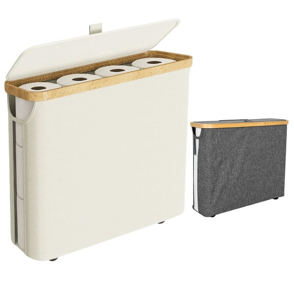 FT HITA Cesta de Almacenamiento de Papel Higiénico con Tapa y Asa para Baño, Soporte de Almacenamiento de Papel Higiénico Plegable con Capacidad para 9 a 12 Rollos, Soporte de Papel Higiénico Independiente Transparente en los Lados
