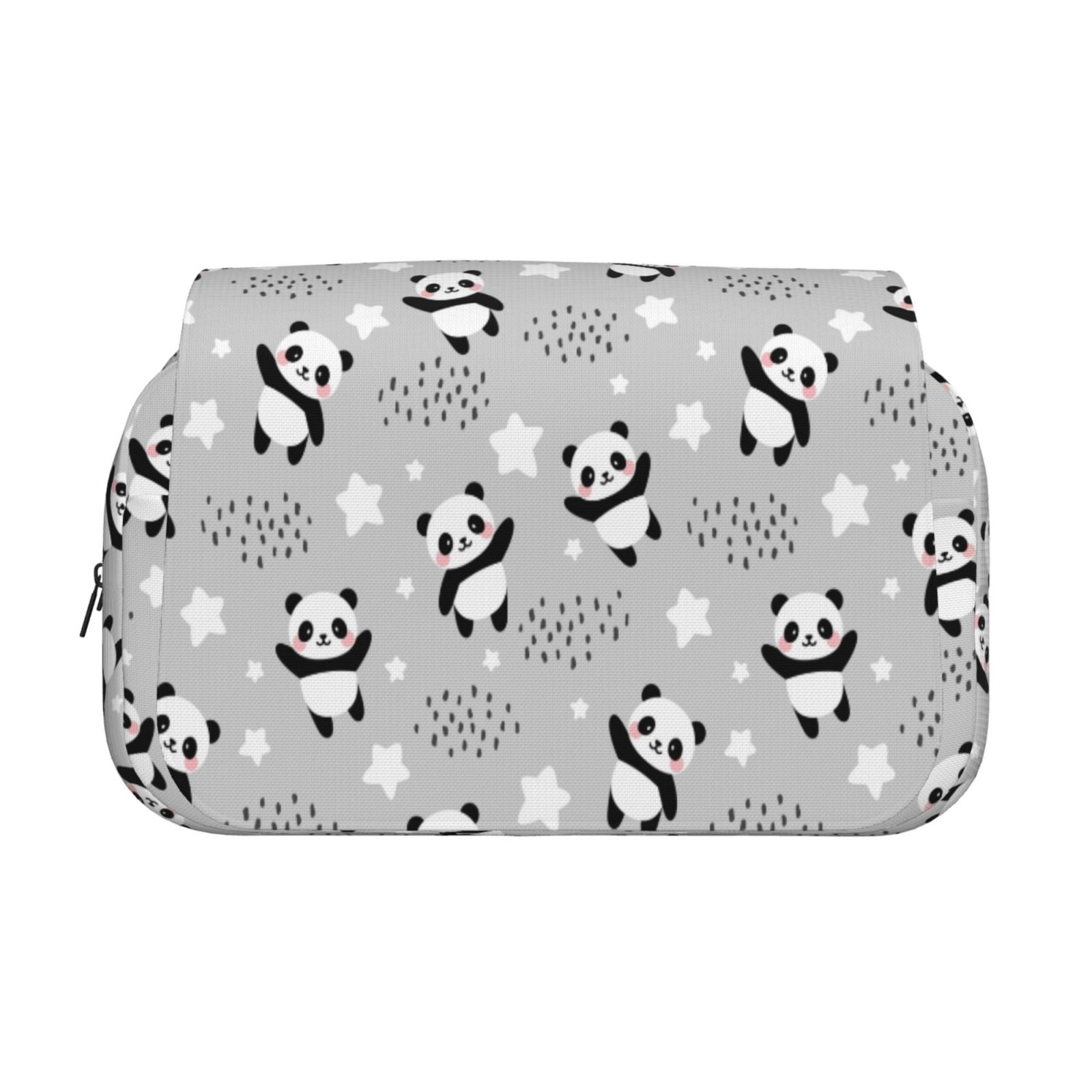 Rateoe Pandas Between Clouds and Stars Pattern Double Clamshell Pen Case, Storage Organizer with Two Zipper Compartments– Holds Up to 50 Pencils & Pens