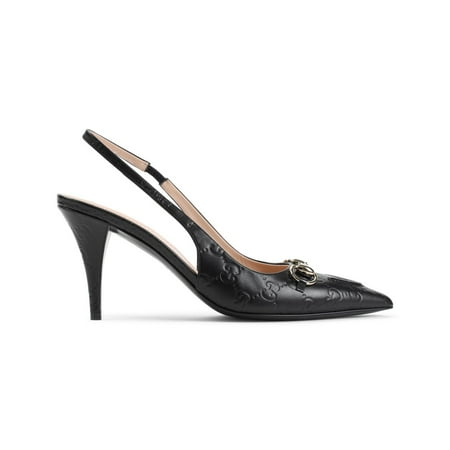 Gucci Woman Black Leather Erin Gg Slingback Mules Black Sizes IT 34-50 2/3