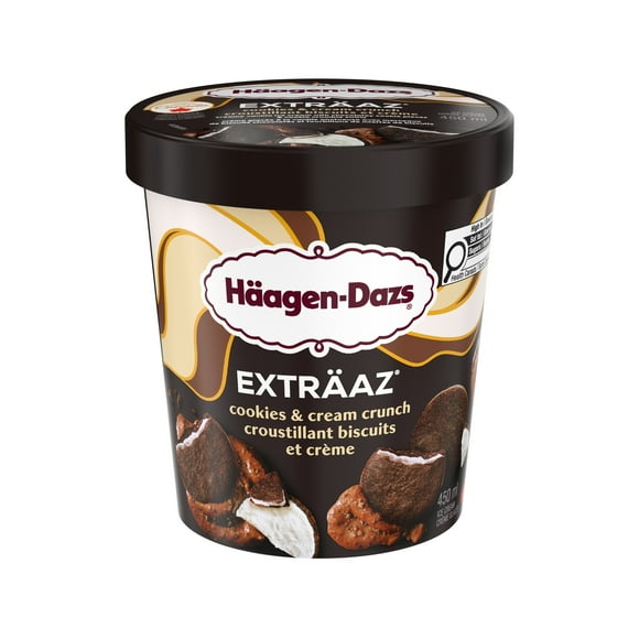 EXTRÄAZ Cookies & Cream Crunch, Vanilla Ice Cream With Chocolatey Cookie Pieces & Cookie Crumble Swirls, Prepared In Canada With Canadian Dairy, No Artificial Colours Or Flavours, 450 mL