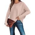 thumbnail image 2 of Fangasis Women Pullover Knitted Jumper Top Long Sleeve Knit Tops Ladies Loose Tunic Blouse Knitwear Holiday Light Pink 2XL, 2 of 6