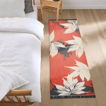 White and Red Flowers Japanese Style Bedroom Runner Rug 2'x 6' Non Slip Carpet Indoor Home Area Rug Living Room