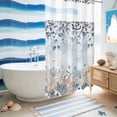 thumbnail image 5 of No Hook Shower Curtain, Blue Beige Coastal Shower Curtains for Bathroom with See Through Top Window, Beach Starfish Summer Eucalyptus Ombre Waterproof & Washable Bath Curtain Small Stall 36"x78", 5 of 9