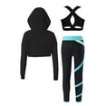 thumbnail image 2 of Doomiva Kids Girls 3Pcs Hip Hop Dance Outfits Hoodie Crop Top Sports Bra with Leggings Set Sports Blue Green 16, 2 of 5