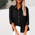 thumbnail image 2 of Feancey Womens Button Down Gauze Shirt Roll Up Long Sleeve Linen Blouses Dressy Casual Business Work Tops Loose Fit Summer Beach Shirts Black L, 2 of 7