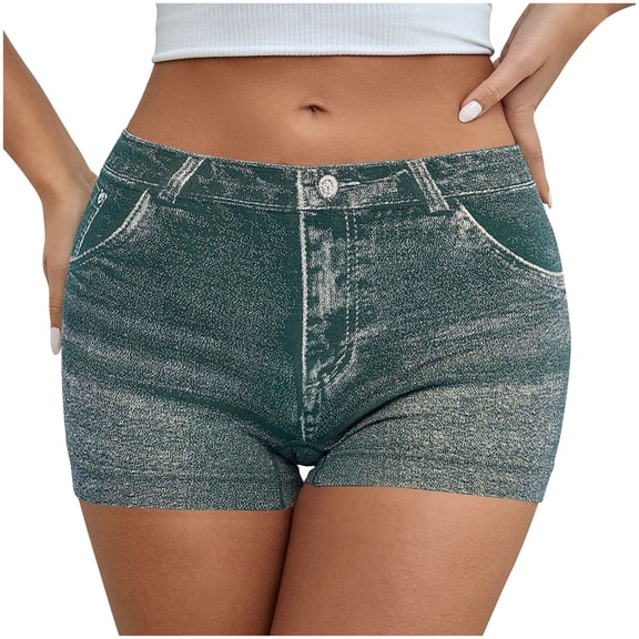 PFRNLF Womens Faux Denim Shorts Stretchy Butt Lifting Jean Shorts Plus Size Booty Jegging Shorts for Curvy Women