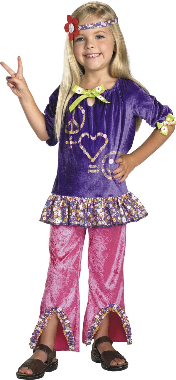 Hippie Girl Kids Fancy Dress T-Shirt Costume Dressing Up Outfit  Age 4-6 