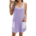 thumbnail image 2 of Summer V-neck Women Plain Knit Dress Sleeveless Spaghetti Strap Casual Loose Athletic Dress with Shorts Pocket, 2 of 6