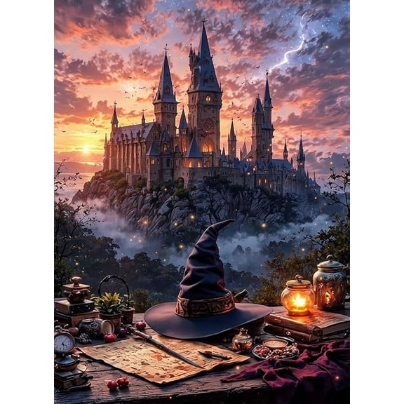 Paint by Numbers for Adults and Kids Beginner, Magic Castle Painting by Number Kits On Canvas, Number Artist Paint by Number Kit DIY Oil Painting Acrylic Paints, Home Wall Decor Gift 12X16in