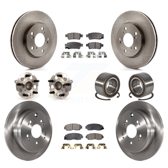 Transit Auto Front Rear Wheel Hub Bearings Assembly Disc Brake Rotors and Semi-Metallic Pads Kit (10Pc) for Car 2005-2010 Honda Odyssey - Left Right Side (Driver Passenger) KBB-106246