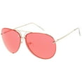 thumbnail image 2 of Oversize Rimless Aviator Sunglasses Unique Double Crossbar Color Tinted Lens 69mm (Gold / Red), 2 of 4