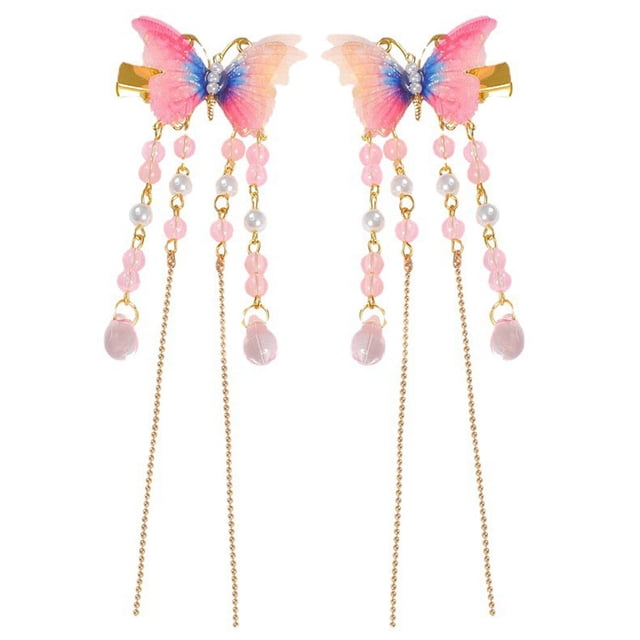EeaseMX 2 pinzas para el pelo con forma de mariposa, horquillas para niñas, pasadores con borlas, decoración para el cabello