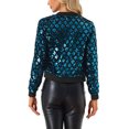 thumbnail image 3 of INSPIRE CHIC Women's  Sequin Stand Collar Long Sleeve Zipper Cropped Bomber Jacket XL Blue, 3 of 5