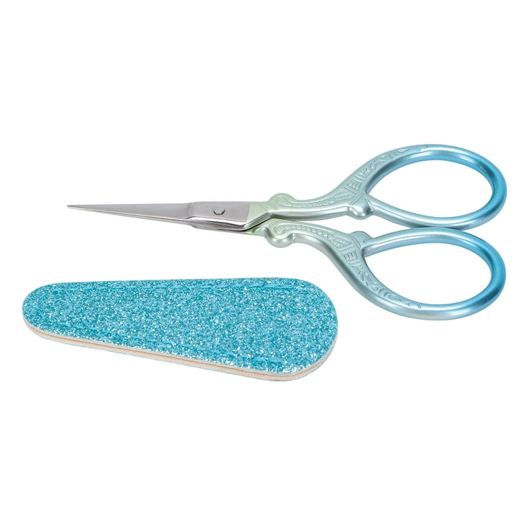 Fugacal Embroidery Scissors,Stainless Steel Small Hand‑Made Sewing Shears,with  Leather Cover, for Sewing, Blue 