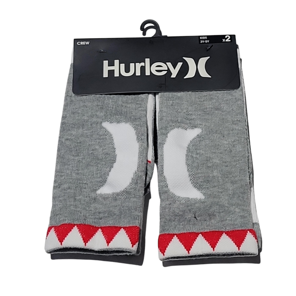 Hurley Socks Kids Small 3-5 Youth, Gray/White Crew - 2 Pairs