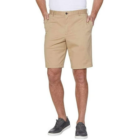 IZOD Mens Saltwater Flat Front Stretch Chino Shorts (Cedarwood Khaki, 34W)