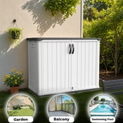 Patiowell 26 Cu.FT Outdoor Storage Shed with Floor, Lockable & Waterproof Horizontal Resin Cabinet for Patio Tools, White