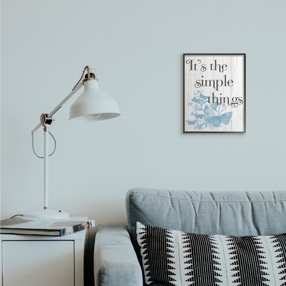 Stupell Industries It's the Simple Things Quote Butterfly Nature Rustic Text Framed Wall Art Design by Daphne Polselli, 11" x 14", Black Framed