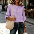 thumbnail image 6 of cocolona Striped Button Pullover Tops for Women 3/4 Sleeve Crew Neck Shirts Loose Casual Blouses, 6 of 6