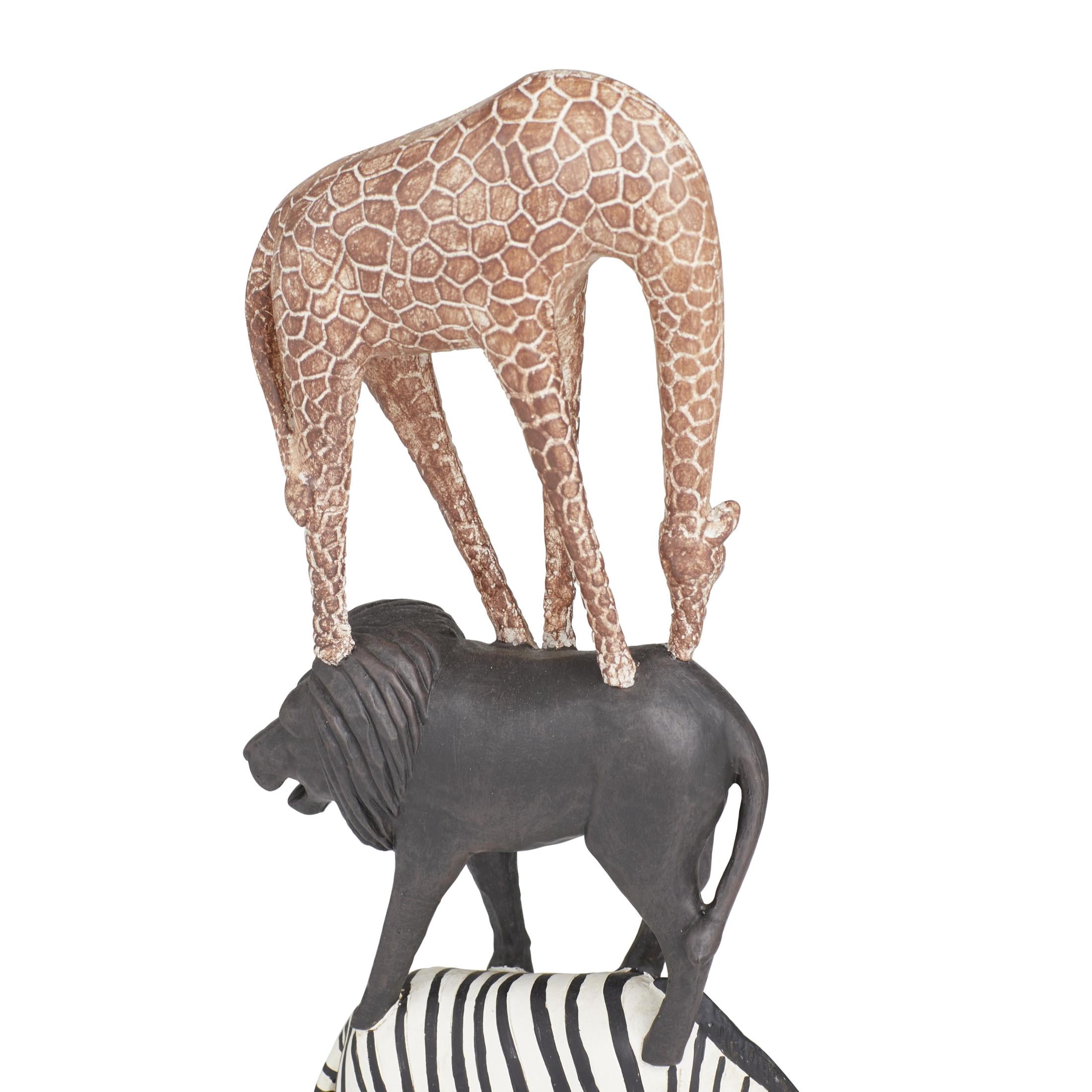 4" x 16" Multi Colored Polyresin Safari Animals Sculpture, by DecMode