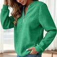 thumbnail image 6 of IUYRTFE Women's Quarter Zip Pullover Sweatshirt with Textured Fabric and Ribbed Trim Long Sleeve Casual Sporty Top, 6 of 8