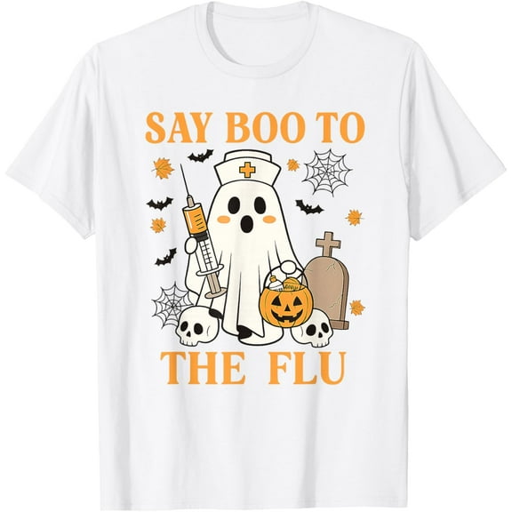 Retro Nurse Ghost Halloween Vaccine Say Boo to The Flu T-Shirt TShirt