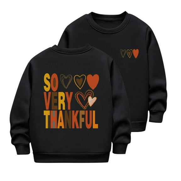 Kids Printed Round Neck Long Sleeve Fleece Pullover Sweatshirt Casual Comfortable Thanksgiving Love Design No Hood Top for Children Holiday Home Wear Kids Fleece Top