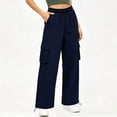 thumbnail image 4 of LVHAOGJOB Wide Leg Cargo Pants for Women Elastic Waist Athletic Pants with Pockets Juniors Trousers Straight Leg, 4 of 9