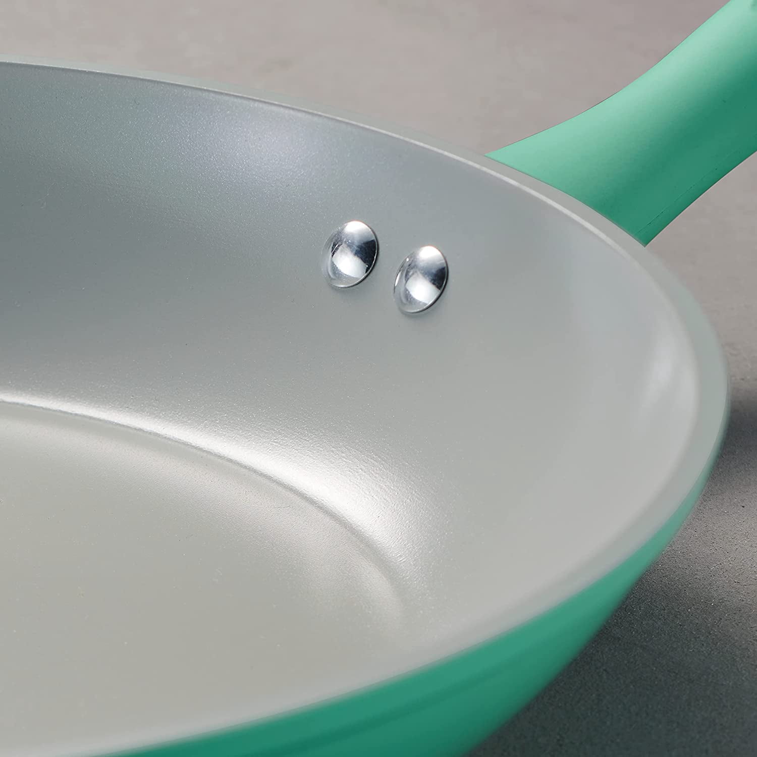 Solara 10 & 12-Inch Ceramic Non Stick Frying Pan Set, Heavy-Gauge Aluminum Skillet with Nonstick Coating, Dishwasher and Oven Safe (Teal, 2-Pack)