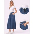 thumbnail image 2 of DARING DIVA Women's Comfortable Elastic Waist A Line Long Length Jean Skirts S Dark Blue, 2 of 6