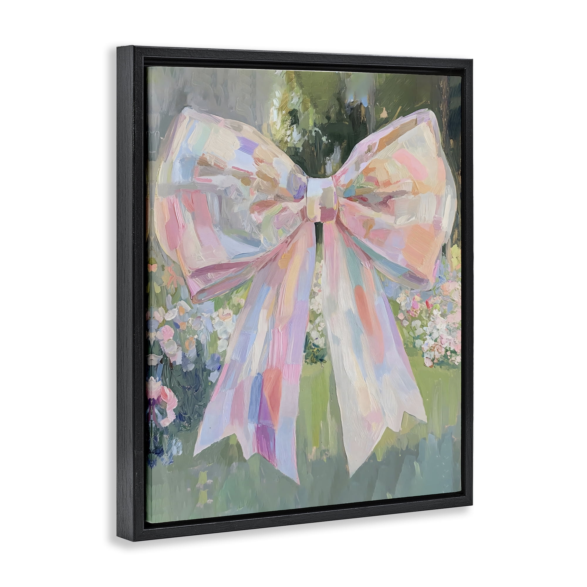 Stupell Industries Iridescent Pink Bow in Garden Black Framed Floater Canvas Wall Art, design by The Prints Vibe