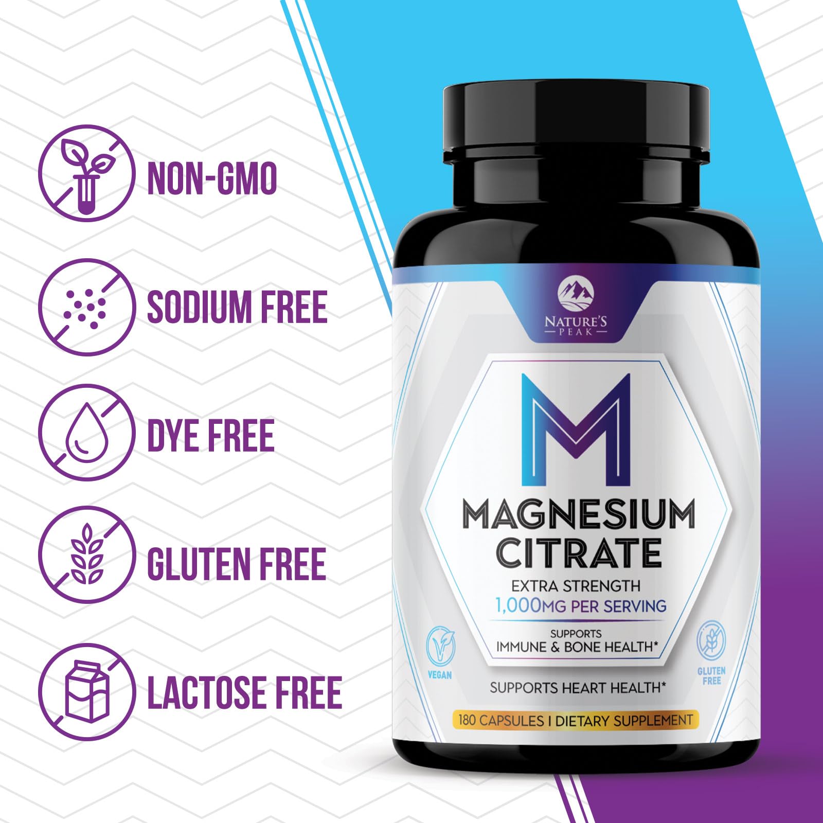 Magnesium Citrate Capsules - Max Absorption Magnesium Powder - Muscle, Bone, Nerve & Heart Health Support - Premium Formula is Powerful & Gentle for Women & Men - Bottled in USA - 180 Capsules