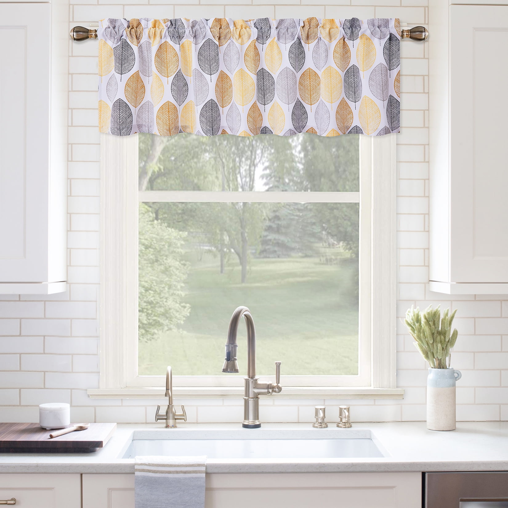 CAROMIO Valance Curtain for Bathroom, Leaf Pattern Farmhouse Cafe Valance Curtain, 56" W x 15" L