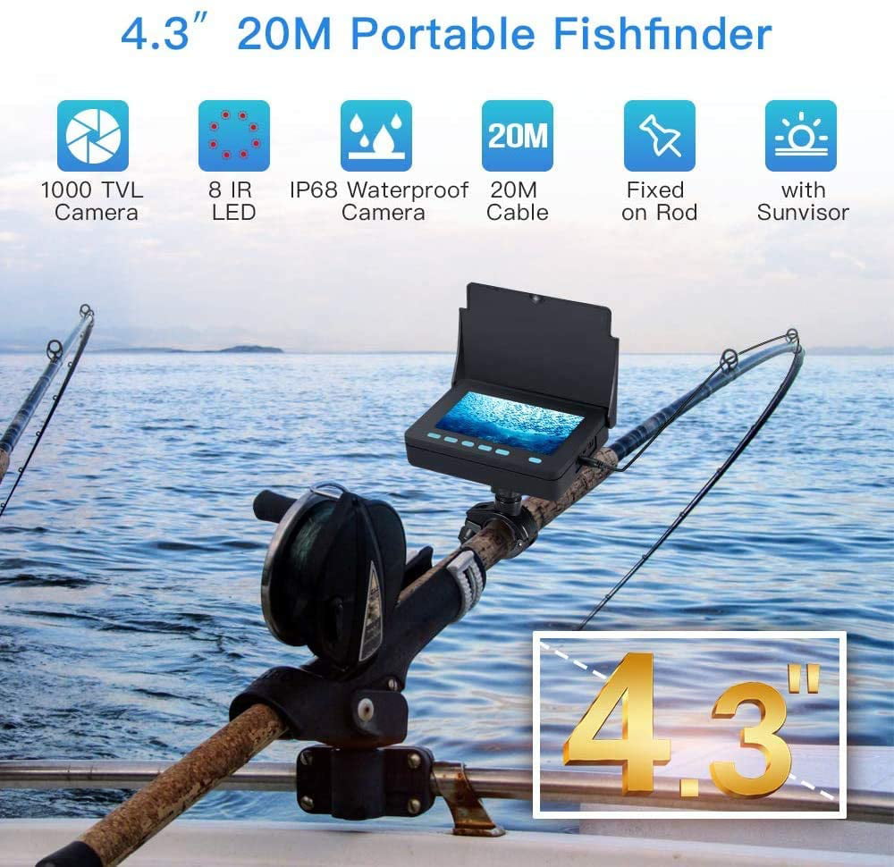 20M Underwater Fish Finder Fishing Camera 120° View 4.3" 1000 TVL Monitor USA 