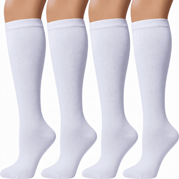 Loritta 4 Pairs Womens Knee High Socks, Casual Cotton Uniform Long Socks for Girls, White