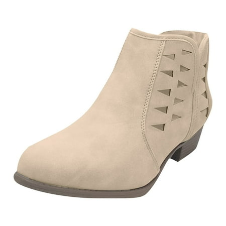 GHSOHS Boots for Women Slouch Boots Ankle Booties Shoes Women Winter Boots Low Ankle Trim Round Toe Ankle Leather Boots Casual and Ladies Shoes Leisure Western Cowgirl Boots Rain Boots Size 38