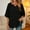 Black, variant on Loose V-Neck T-Shirt for Women Capris Sleeve Pleated Neck Tops Summer Pullover Comfy Shirt