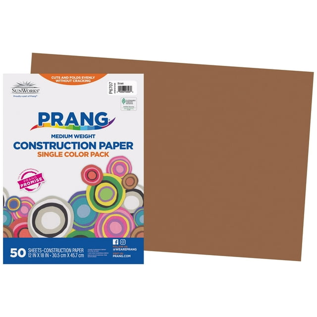 Papel de construcción Prang SunWorks Brown, 12 x 18, 50 hojas