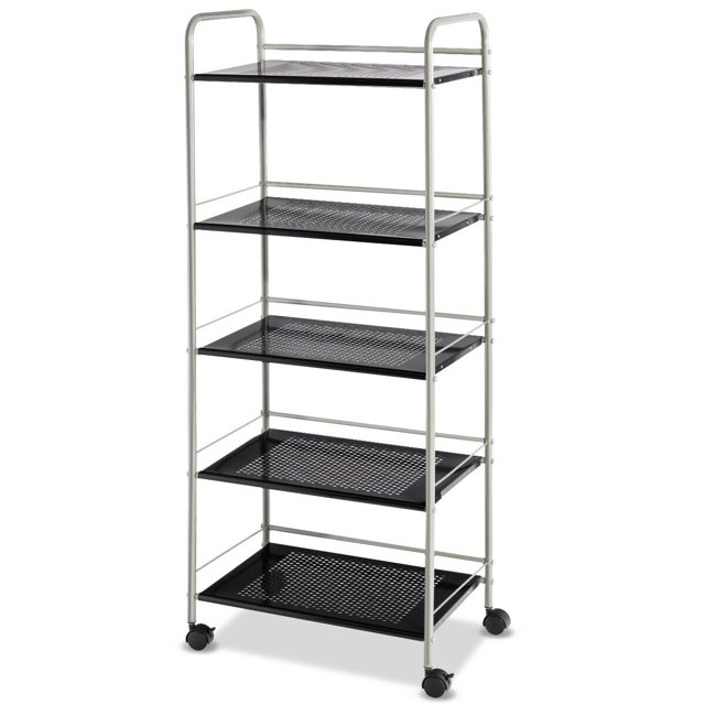 Costway 5 Niveaux de Stockage Panier Rack Mesh Étagère Organisateur Roulettes Multifonction
