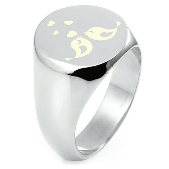 Sterling Silver Lovebirds Heart Engraved Round Flat Top Polished Ring