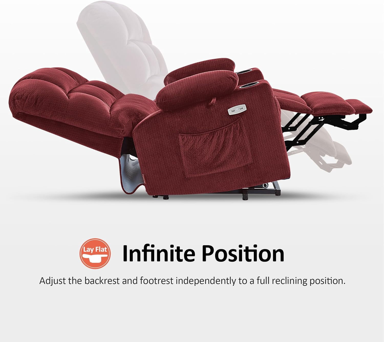 MCombo Dual Motor Large Power Lift Recliner Chair with Massage and Heat for Big and Tall Elderly People, Infinite Position, Fabric 7680 (Burgundy, Large)