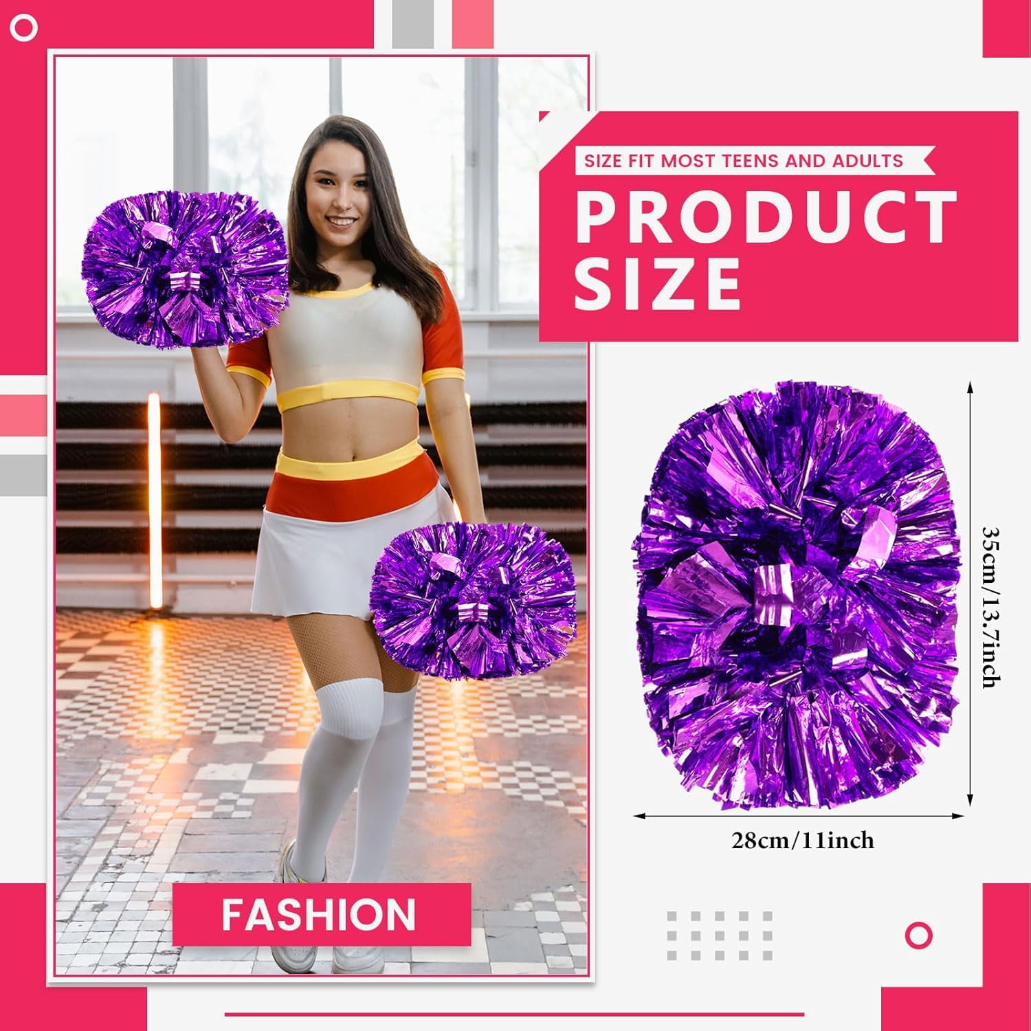 24 PCS pom poms Cheerleading,13.8inch Sports Team Spirits Cheering Squad Dance Training with Handle
