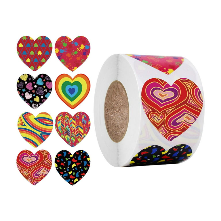 500pcs Glitter Heart Stickers for Kids Roll, Valentine Red Heart Stickers  1.5 inch, Love Stickers for Scrapbooking, Personalized Thank You Stickers
