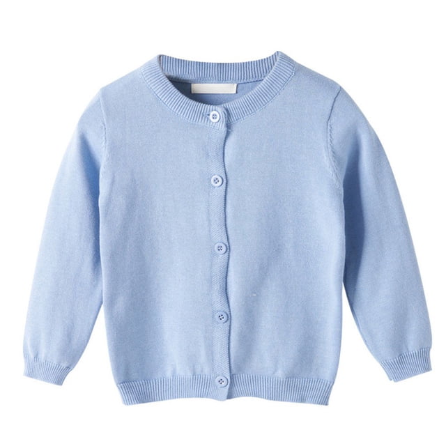 OUSITAID Little Girls Cute Crew Neck Long Sleeve Button-Down Solid Cotton Fine Knit Cardigan Sweaters