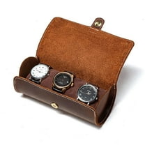 WE-POLUJ Round 3 Watch Soft Wrinkle Genuine Leather Pocket Jewelry Bracelet Storage for Case Organizer Travel Watch for Case Roll