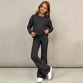 thumbnail image 4 of Zpanxa Girls Fall Outfits Solid Color Long Sleeve Crew Neck Top and Flared Pants Two Piece Set, 4 of 6
