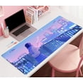 thumbnail image 2 of Purple Anime Kawaii Desk Mat Mousepad Cute Cat XXL Large Gaming Japanese Girly Aesthetic Mouse Pad Tokyo Street Desk Mat 31.5x15.75 in, Girl Gamer Desktop Mat Computer Laptop Keyboard Mouse Mat, 2 of 6