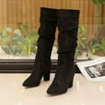 thumbnail image 5 of Black Booties TKYCMSUAKI Knee High Boots Chunky Heel Wide Calf Knee High Boots for Women Pointed Toe Slouchy Wide Width Booties Tall Block Heel Fashion Dress Womens Shoes, 5 of 10